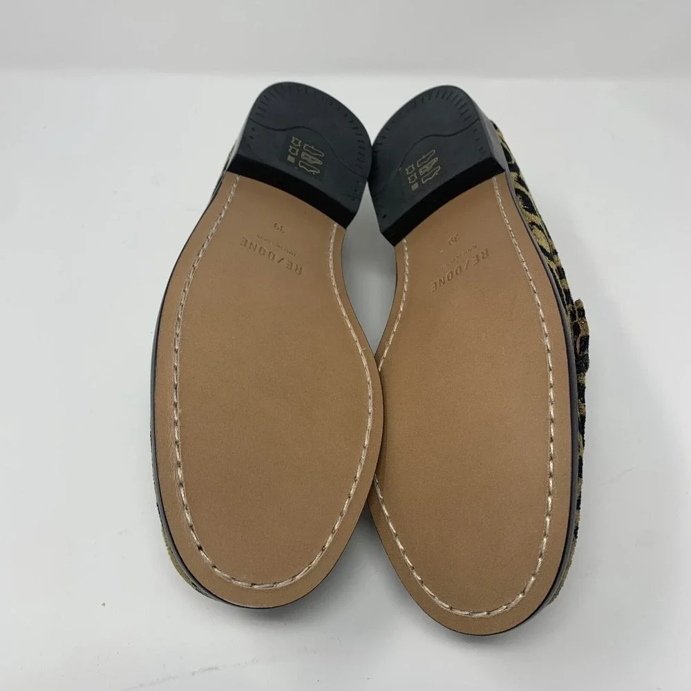 Re/Done 264-17W9LFR 90s Loafers Shoes‎ Women's 39 Leopard Tapestry Slip-on S0470